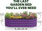 Plant & Plot Galvanized Raised Garden Beds Outdoor // 4×2×1 ft (2-Pack) Planter Raised Beds for Gardening, Vegetables, Flowers (Purple) // Large Metal Garden Box