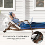 Outsunny Wicker Chaise Lounge Chair Outdoor Set of 2, 5-Position Adjustable Reclining Pool Lounge Chairs with Wheels, Rattan Outdoor Lounger with Cushion, Armrests for Poolside Beach Backyard, Beige