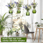 4 Pcs Stained Glass Hanging Vases Hanging Glass Planters Small Plant Terrarium Pot Containers with Rope for Garden Home Indoor Outdoor Decor, 4 Styles (Trendy)