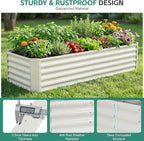 Galvanized Raised Garden Bed - 6x2x1.4ft Metal Garden Planter Box Outdoor | Steel Raised Bed Kit with Bracing Rods, Gloves for Gardening Vegetables Fruits and Flowers (White)