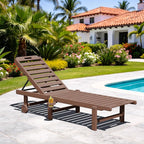 SERWALL Patio Chaise Lounge, HDPE Outdoor Lounge Chair with Cup Holder, 5 Positions Adjustable Poly Lounger with Rolling Wheels for Poolside, Deck, Sunbathing, Brown