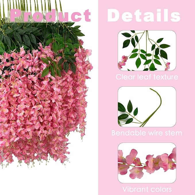 Artificial Flowers: Pink Wisteria Vines, 48 Pack, Plastic