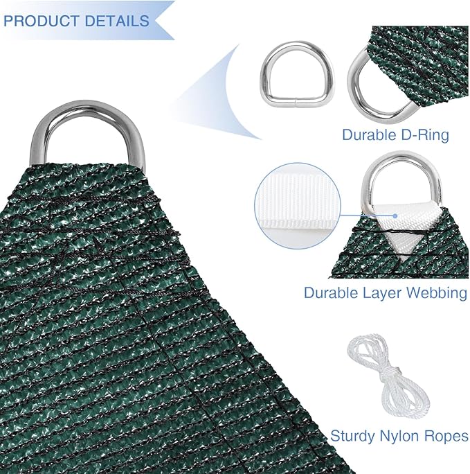 E&K Sunrise 21' x 21' x 21' Sun Shade Sail Triangle Canopy Shade Cover UV Block for Patio Backyard Garden Outdoor (Green)