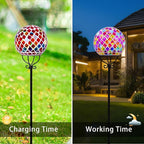 VCUTEKA Solar Outdoor Lights Garden Decor Mosaic Solar Garden Lights Waterproof Glass Ball LED Pathway Stake Light for Landscape Lawn Patio Yard Decoration 6 inch, Red