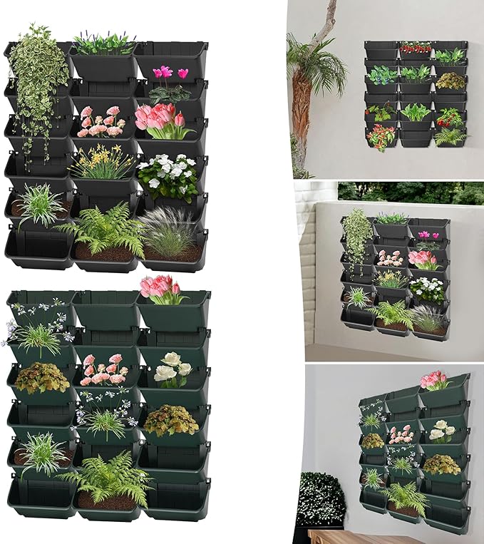 Hanging Vertical Wall Planter, 18 Pack Vertical Garden Planter, for Patio Outdoor Decor, Home Black Plastic Balcony Pot