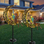 Afirst Solar Garden Lights Outdoor Decor Moon Fairy Stake Lights Waterproof Warm White LED Metal Stake Decor for Outdoor Pathway Yard Lawn Decoration Housewarming Mom Gifts 2 Pack