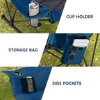 Oversized Rocking Camping Chair with Headrest & Cup Holder - 400lbs Capacity, 600D Oxford Fabric, Easy Fold Portable Outdoor Rocker Chair for Camping, Backyard, Beach, Blue