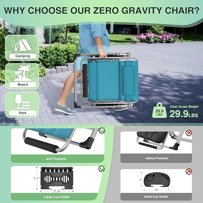 Oversized Zero Gravity Chair, 29In XL Outdoor – 29In
