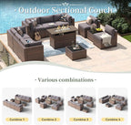 Aoxun 11 Piece Patio Furniture Set with 44” Fire Pit Table Wicker Rattan Outdoor Sectional Sofa Set with Coffee Table and Thickened Cushions, Gray (Waterproof Cover Included)