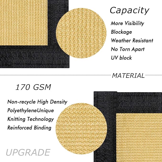 UPGRADE Privacy Fence Screen 6'x16' Sand Outdoor 90% Visibility Blockage 170 GSM Mesh Shade Cover Panels for Backyard,Balcony,Home Decoration with Zip Ties,Customized Avaliable