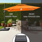 Best Choice Products 9x12ft LED Cantilever Patio Umbrella w/Base Included & 360° Rotation, Large Solar Offset Hanging Outdoor Sun Shade for Deck, Backyard Table w/Stand & Lights – Orange