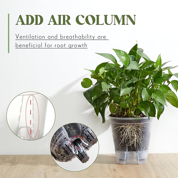Self Watering Pots for Indoor Plants with Deep Reservoir and High Drainage Holes for Outdoor Plants and Flowers, Bare Root Planter(4.72'', 5.91'', 7.09'',Clear,9 Pcs)
