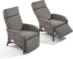 Zero Gravity Wicker Patio Recliner Chairs Set of 2 - Wicker Outdoor Lounge Chair with Adjustable Backrest & Footrest, All Weather Outdoor Reclining Chairs with Thick Cushion for Pool Deck Grey