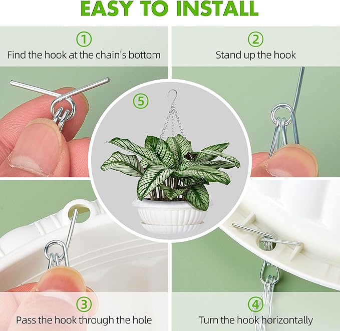 Hanging Planters, 5 Pcs 11" Hanging Pots, White Hanging Flower Pots, Hanging Plant Pots Baskets for Plants with Drainage Trays, Hanging Chains and Ceiling Hooks, Come with Free Garden Tools Set
