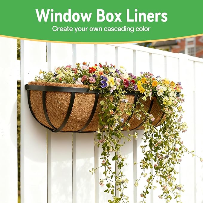 ZeeDix 24 Inch Trough Coconut Liners for Planters (2-Pack) - 100% Natural Coconut Coir Fiber Planter Liners Replacement for Window Boxes, Wall Baskets, Deck Flower Boxes, Garden Railing Fence Troughs