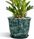 Ceramic Plant Pots - 10 Inch Plant Pot for Indoor Outdoor, Round Planter with Drainage Hole and Tray, Decorative Flower Pots, Modern Planters, Home Patio Garden Decor, Garden Gifts, Green