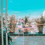Garden 4 you End Table 2 PCS Metal Side Table Pink Round Folding Tray Cyan Sofa Small Accent Fold-able Table, Round End Table Tray, Next to Sofa Table, Snack Table for Living Room and Bed Room