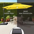 Best Choice Products 9x12ft LED Cantilever Patio Umbrella w/Base Included & 360° Rotation, Large Solar Offset Hanging Outdoor Sun Shade for Deck, Backyard Table w/Stand & Lights – Yellow