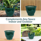 Sunnydaze Large Ceramic Plant Pot - Round Outdoor Glazed Ceramic Planter Pot with Drainage - Studio - Dark Green - 15"