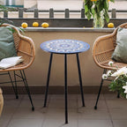 Metal Outdoor Side Tables Set of Two Small Outside Round End Table for Patio Modern Accent Garden Corner Table for Small Spaces, Balcony, Porch, Weather-Resistant, Plant Stand Indoor, Blue