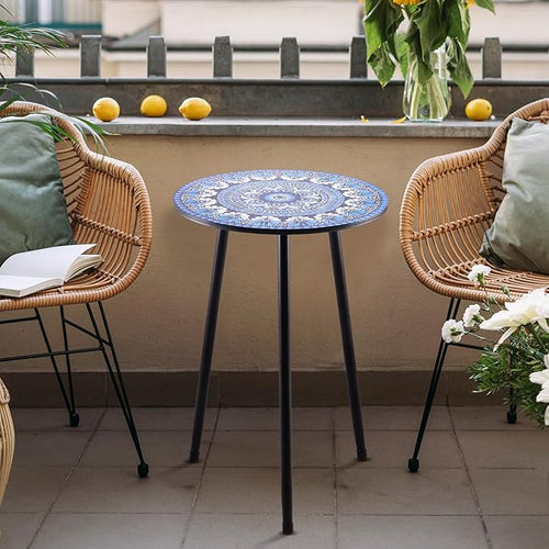 1 Pack Metal Mosaic Round Side Table 13.4" Small End Table