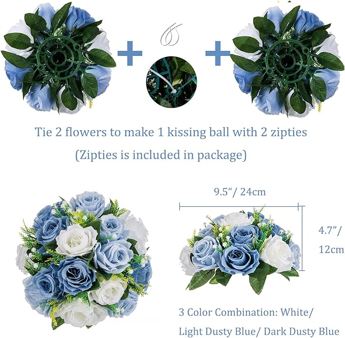 Artificial Flower Balls for Centerpieces, 10 Pcs Dusty Blue Silk Roses