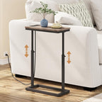 TUTOTAK End Table with Charging Station, Side Table, Tall Couch Table, Sofa Table, Living Room, Bedroom,Greige TB01BG084
