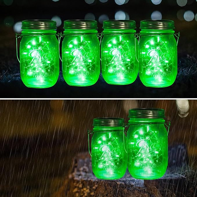 String Lights, 12 Pack Green Solar Mason Jar Lights with 30 LEDs