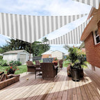 Patio Paradise 9' x 9' x 9' Sun Shade Sail Triangle Canopy Shade Cloth Fabric Sunlight Block Patio Pergola Cover HDPE Deck Awning for Outdoor Backyard Roof Shading, Gray White Strip