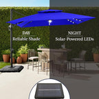 Best Choice Products 9x12ft LED Cantilever Patio Umbrella w/Base Included & 360° Rotation, Large Solar Offset Hanging Outdoor Sun Shade for Deck, Backyard Table w/Stand & Lights – Resort Blue
