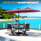 LEVELEVE 14FT Double-Sided Patio Umbrella with Base Included, Large Outdoor Rectangular Market Umbrella for Backyard, Poolside, Lawn & Garden,Red