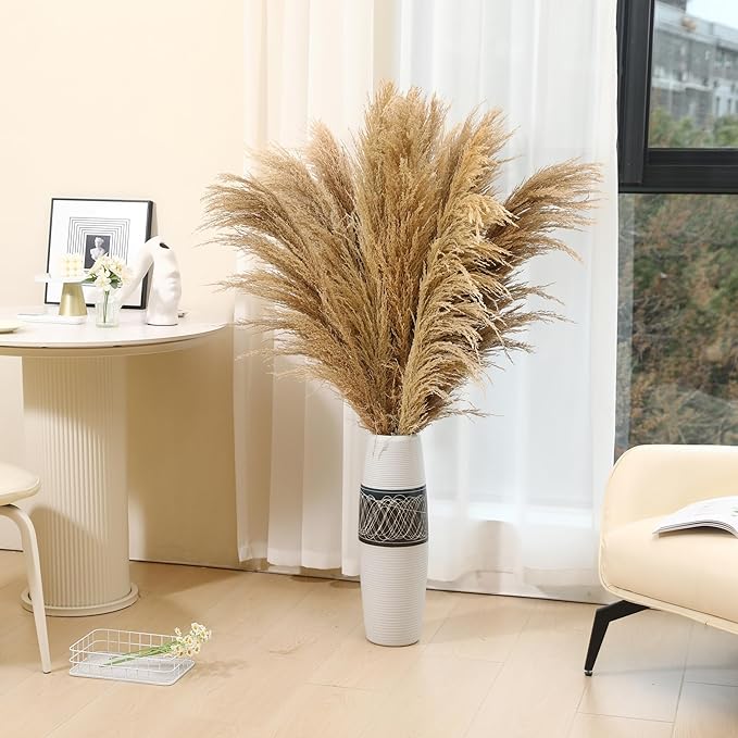 Dried Pampas Grass Stems 9 Pack, 48-Inch Brown Boho Floor Vase Decor