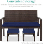Best Choice Products Set of 2 Wicker Ottomans, Multipurpose Outdoor Furniture for Patio, Backyard, Additional Seating, Footrest, Side Table w/Removable Cushions, Steel Frame - Navy/Brown