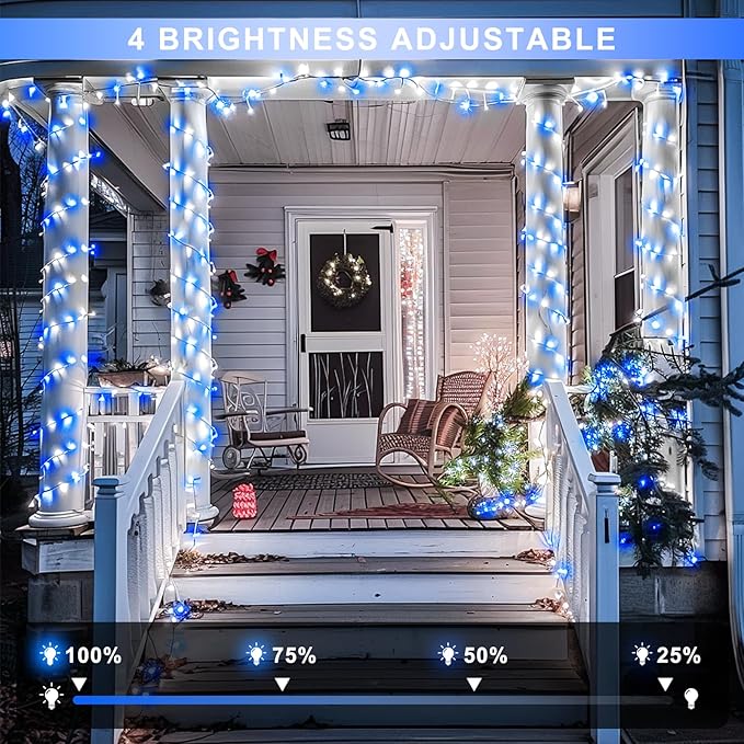 String Lights, 168 ft Blue and White LED Outdoor Lights with Remote