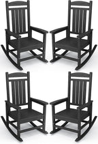 KINGYES Outdoor Rocking Chair Set of 4, High Density Polyethylene Patio Rocking Chairs with 330lbs Support for Adults, Black