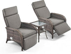 3 Pieces Zero Gravity Wicker Patio Recliner Chairs Set of 2 - Wicker Outdoor Lounge Chair with Side Table, Adjustable Backrest & Footrest, High Back Outdoor Recliner Chair for Pool Deck Gray