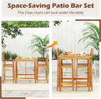 Tangkula 3 Piece Patio Bar Table & Chairs, Outdoor Acacia Wood Bar Set w/Slatted Seat & Tabletop, Wood Dining Bar Set w/Backrest, Armrests & Footrest for Backyard, Poolside, Balcony
