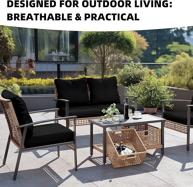 Outdoor Cushion Covers, 8 Pack Black Stretch Fit for Patio Furniture