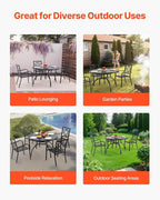 VEVOR Outdoor Patio Dining Table, 47 inch Round Metal Steel Slat Backyard Bistro Tables, with 1.5 in Umbrella Hole, Outside All-Weather Large Furniture for Lawn Garden Porch, Black