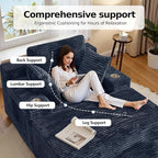 CHORRO67 Chaise Lounge Chair Indoor,Oversized Boneless Single Sleeeper Couch Bed,Corduroy Cloud Sofa with 3 Soft Pillows for Livingroom,Bedroom,No Assembly (Grey)