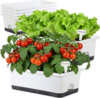 Window Box Planter 6 Pcs, 18 Inches Rectangle Flower Pots with Drainage Holes and Trays, Vegetable Planters for Windowsill Patio Garden Balcony Home Porch Yard Indoor Outdoor (White, 18*10*6 inch)
