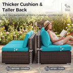 NICESOUL 8 Piece Outside Furniture Set, 29.3'' High Back Deep Seating Wicker Patio Modular Sectionals, Oversized Modern Comfy Conversation Sets for Backyard, Brown Rattan and Teal Cushion