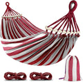 MOSFiATA Hammocks Portable Camping Hammock Upgraded 550lb Thickened Fabric Single Hammocks with Two Anti Roll Balance Beam and Tree Straps for Camping, Patio, Backyard, Outdoor(Red White)