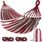 MOSFiATA Hammocks Portable Camping Hammock Upgraded 550lb Thickened Fabric Single Hammocks with Two Anti Roll Balance Beam and Tree Straps for Camping, Patio, Backyard, Outdoor(Red White)