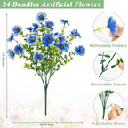 Bassion Artificial Flowers for Outdoors, 24 Bundles UV Resistant Fake Flowers Realistic Silk Faux Plants for Outdoor Planter Window Box Porch Patio Garden Home Outside Decorations