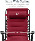 Best Choice Products Oversized Padded Zero Gravity Chair, Folding Outdoor Patio Recliner, XL Anti Gravity Lounger for Backyard w/Headrest, Cup Holder, Side Tray, Polyester Mesh - Burgundy