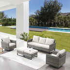 Belord Wicker Patio Furniture 5 Piece Outdoor Sofa Set, Oversize Outdoor Swivel Rocker Chairs with Rattan Ottomans, Conversation Sets Patio Furniture Come with Removable Washable Cushion Beige