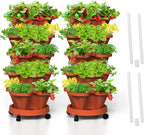 Strawberry Vertical Planters 2 Pack, 5 Tiered Stacking Tower Garden with Support Pole, Stackable Herb Vegetable Planters Indoor Outdoor Terra Cotta