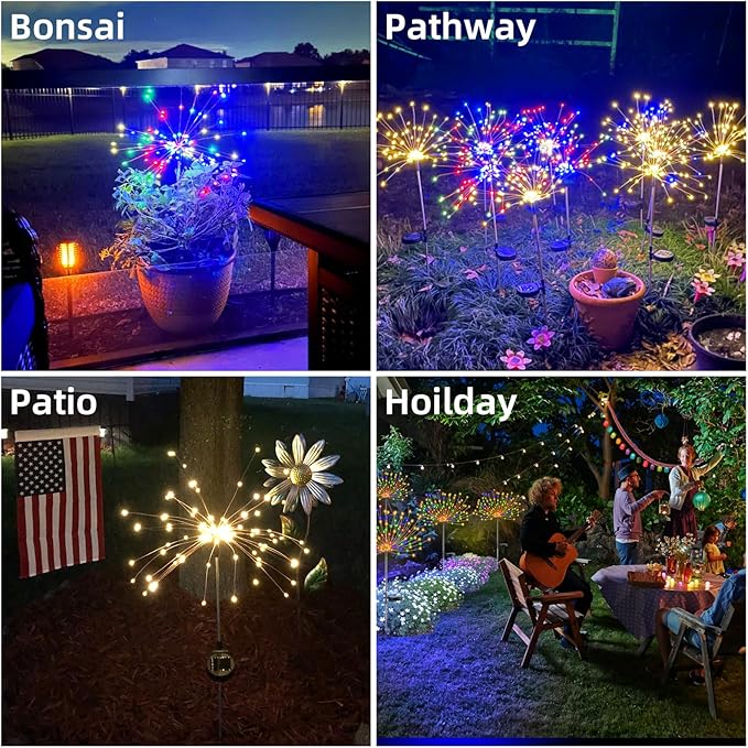 YOTOZU 2 PCS Solar Firework Light, Outdoor Solar Garden Decorative Lights 120 LED Powered 40 Copper Wires String DIY Landscape Light for Walkway Pathway Backyard Decoration Parties Perfect Gifts(Red)