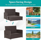 Tangkula Patio Rattan Daybed with 4-Level Adjustable Backrest, Outdoor PE Wicker Loveseat with Storage Ottoman & Folding Side Tray, Double Sunbed Lounger for Balcony, Backyard & Poolside, Turquoise